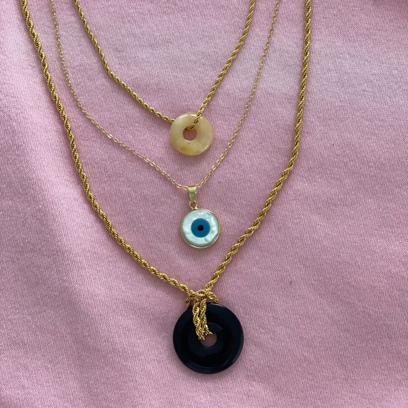 Mother of Pearl Evil Eye Gold Plated Necklace - Picture 3 of 5